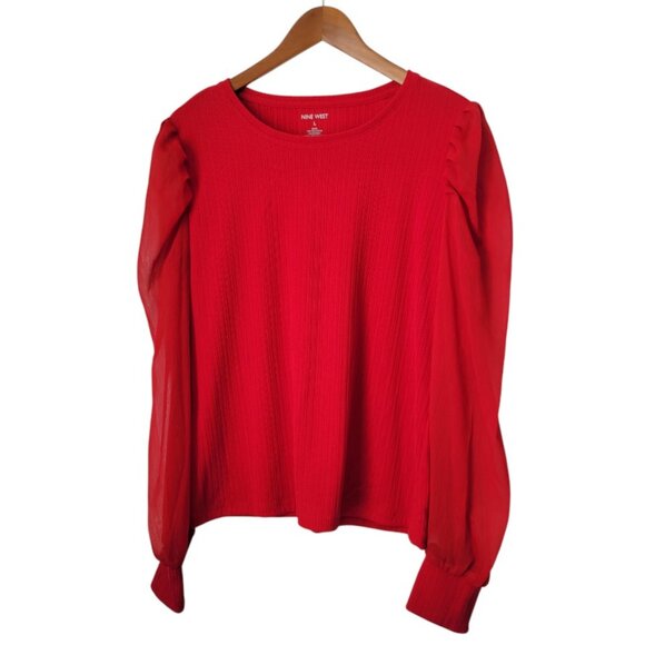 Nine West Tops - Women's Red Nine West L Chiffon Puff Long Sleeve